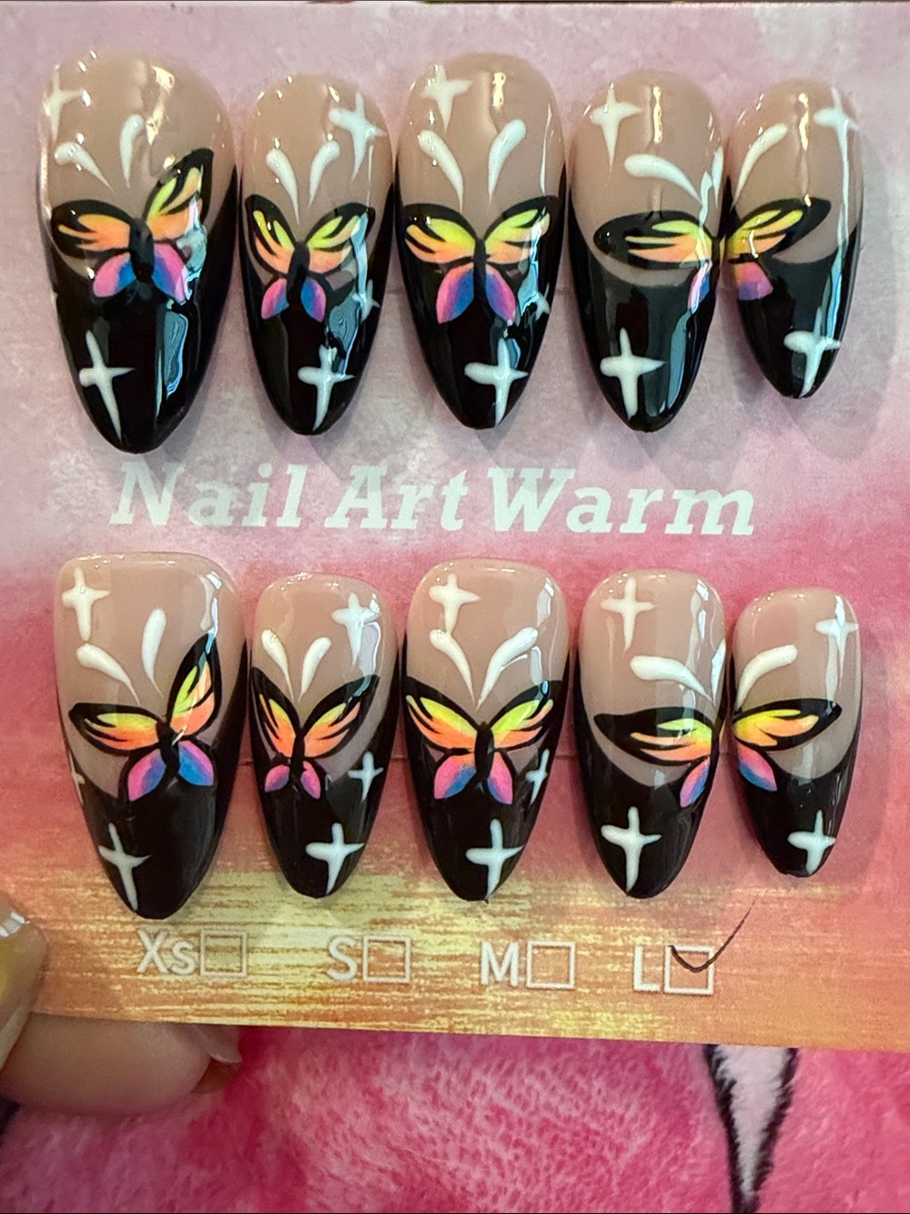 Black & Nude Butterfly handmade acrylic Press-On Nails